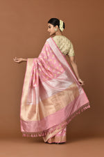 Load image into Gallery viewer, Banarasi Katan Silk Silver and Gold Chhadi Rose Pink Saree
