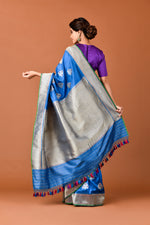 Load image into Gallery viewer, Banarasi Silk Phool Bagh Blue Saree
