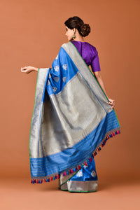 Banarasi Silk Phool Bagh Blue Saree