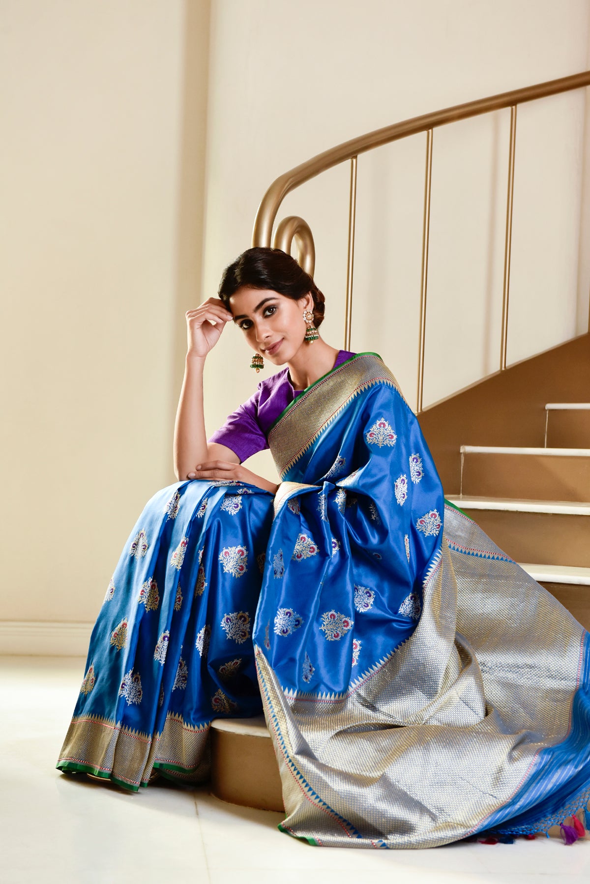 Banarasi Silk Phool Bagh Blue Saree