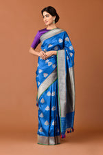 Load image into Gallery viewer, Banarasi Silk Phool Bagh Blue Saree
