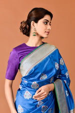 Load image into Gallery viewer, Banarasi Silk Phool Bagh Blue Saree

