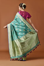 Load image into Gallery viewer, Banarasi Silk Phool Bagh Emarald Green Saree
