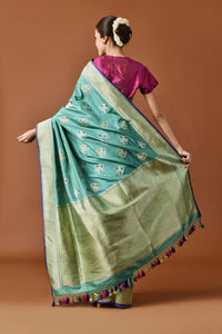 Banarasi Silk Phool Bagh Emarald Green Saree