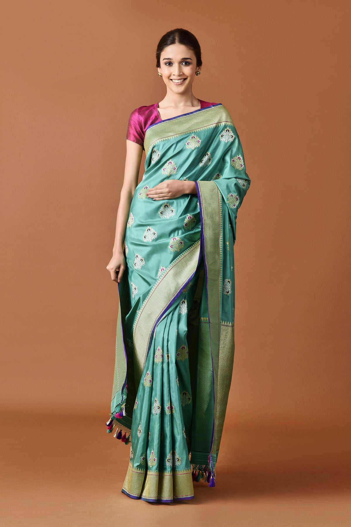Banarasi Silk Phool Bagh Emarald Green Saree