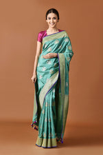 Load image into Gallery viewer, Banarasi Silk Phool Bagh Emarald Green Saree
