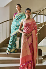 Load image into Gallery viewer, Banarasi Silk Phool Bagh Coral Saree
