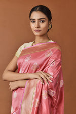 Load image into Gallery viewer, Banarasi Silk Phool Bagh Coral Saree
