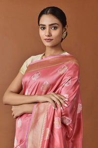 Banarasi Silk Phool Bagh Coral Saree