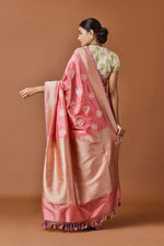 Load image into Gallery viewer, Banarasi Silk Phool Bagh Coral Saree
