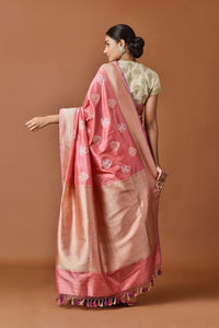 Banarasi Silk Phool Bagh Coral Saree