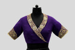 Load image into Gallery viewer, Matka Shawal Collar with Big Mughal Jaal Broder Purple Blouse
