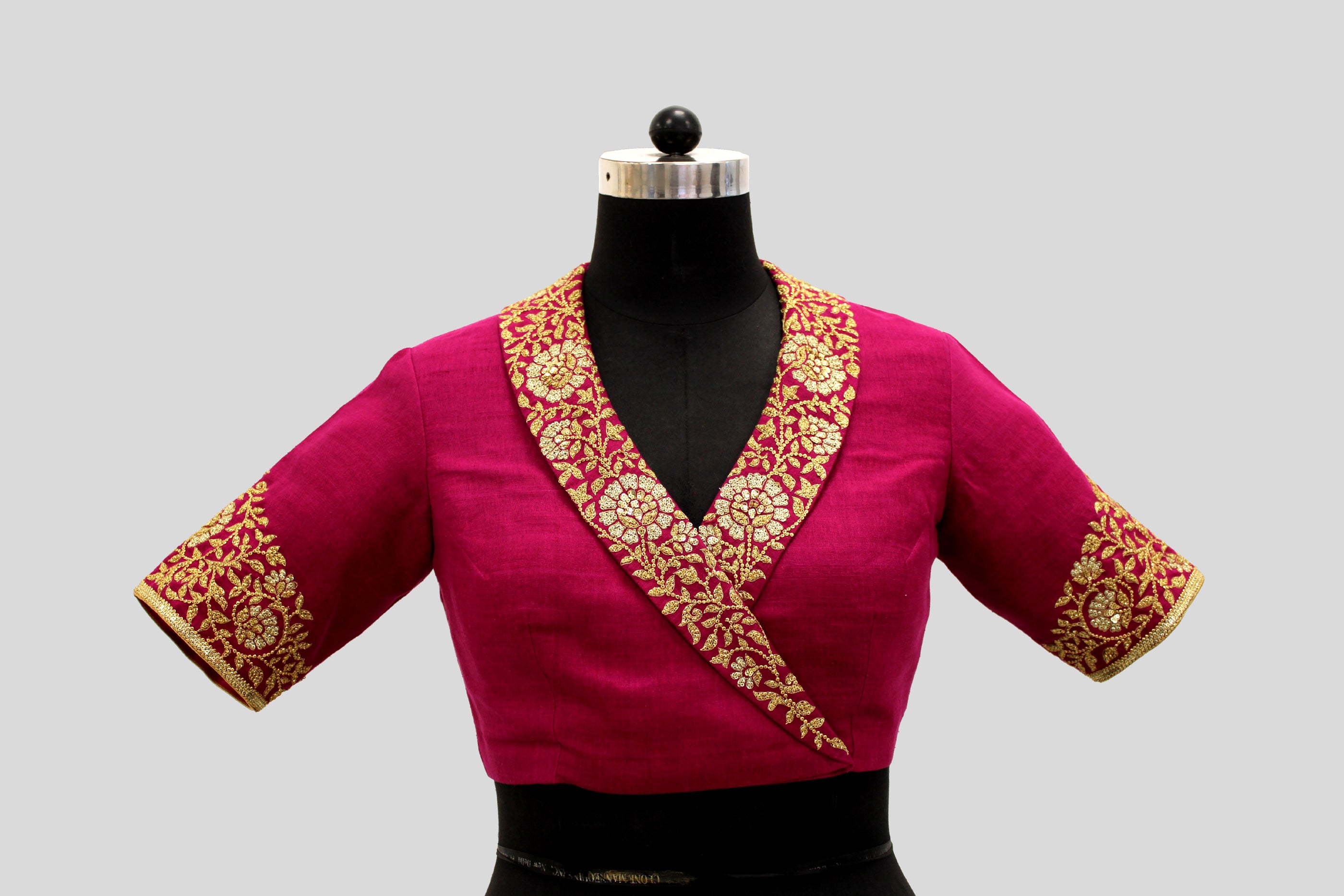 Dupion Silk Shawal Collar with Big Mughal Jaal Broder Wine Blouse