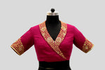 Load image into Gallery viewer, Matka Shawal Collar with Big Mughal Jaal Broder Wine Blouse
