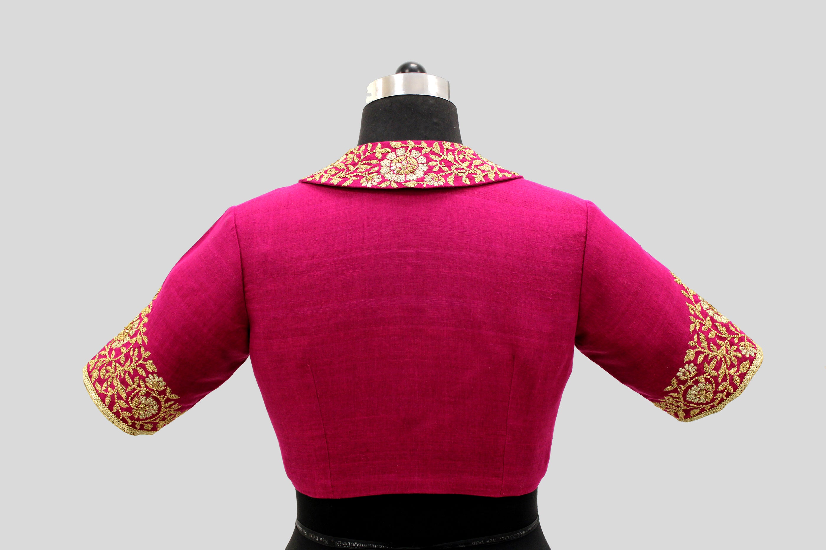 Dupion Silk Shawal Collar with Big Mughal Jaal Broder Wine Blouse