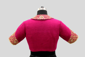 Dupion Silk Shawal Collar with Big Mughal Jaal Broder Wine Blouse