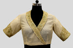 Load image into Gallery viewer, Tissues Chanderi Shawal Collar with Big Mughal Jaal Broder Off White Blouse
