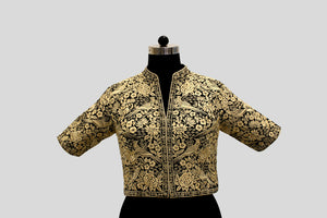 Long Gara Emboirdery Bird Design Black Blouse