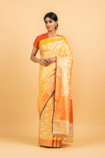 Load image into Gallery viewer, Banarasi Satin Ombré Circles Yellow Saree

