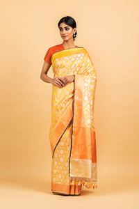 Banarasi Satin Ombré Circles Yellow Saree