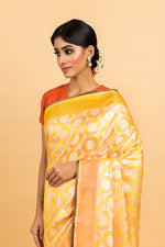 Load image into Gallery viewer, Banarasi Satin Ombré Circles Yellow Saree
