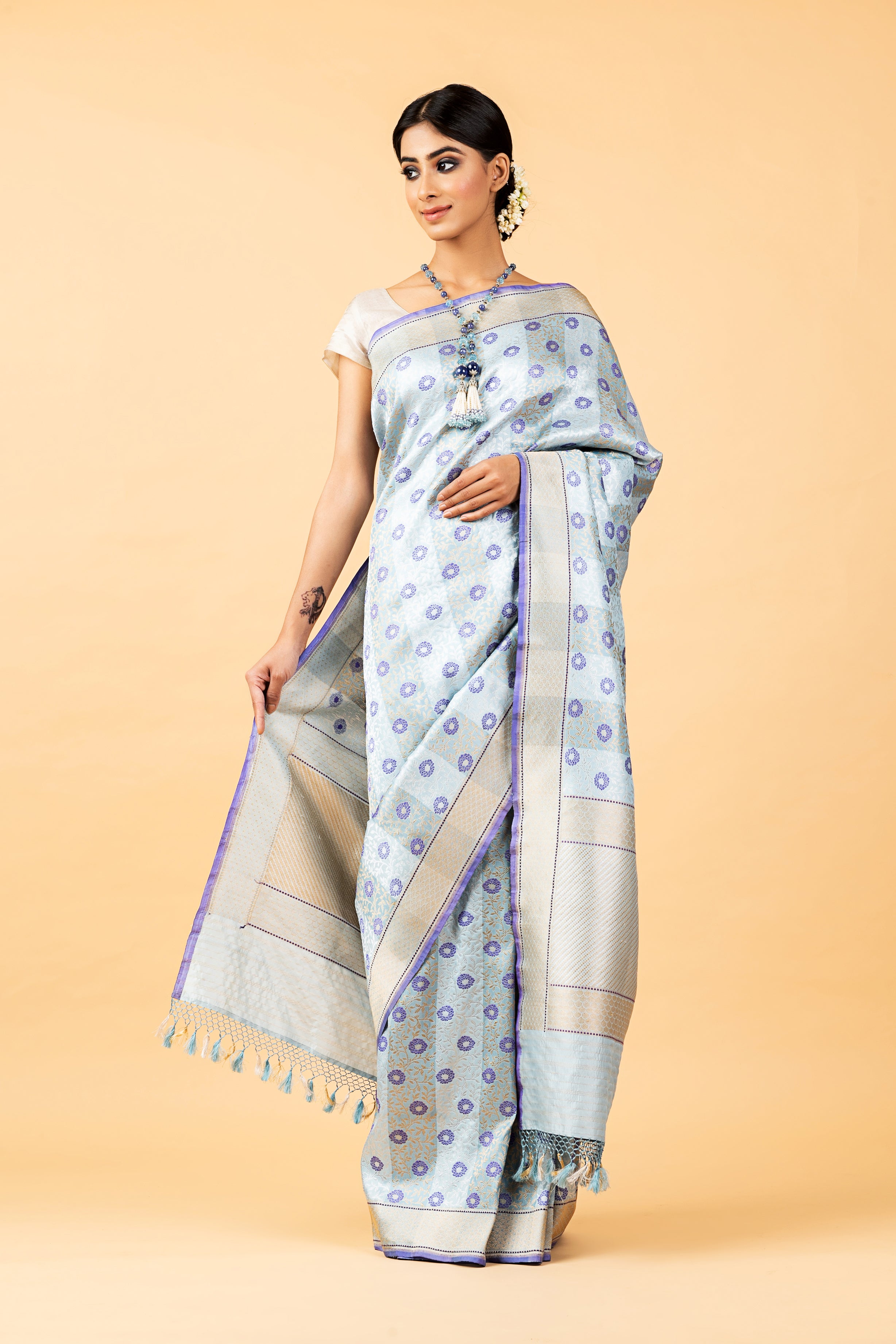 Benaras Katan Silk Mountain Blossom Saree