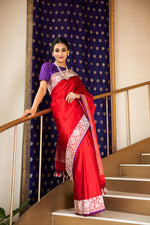 Load image into Gallery viewer, Benaras Satin Parsi Gara Border Saree
