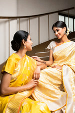 Load image into Gallery viewer, Banarasi Katan Silk Chinar Leaf Yellow Saree
