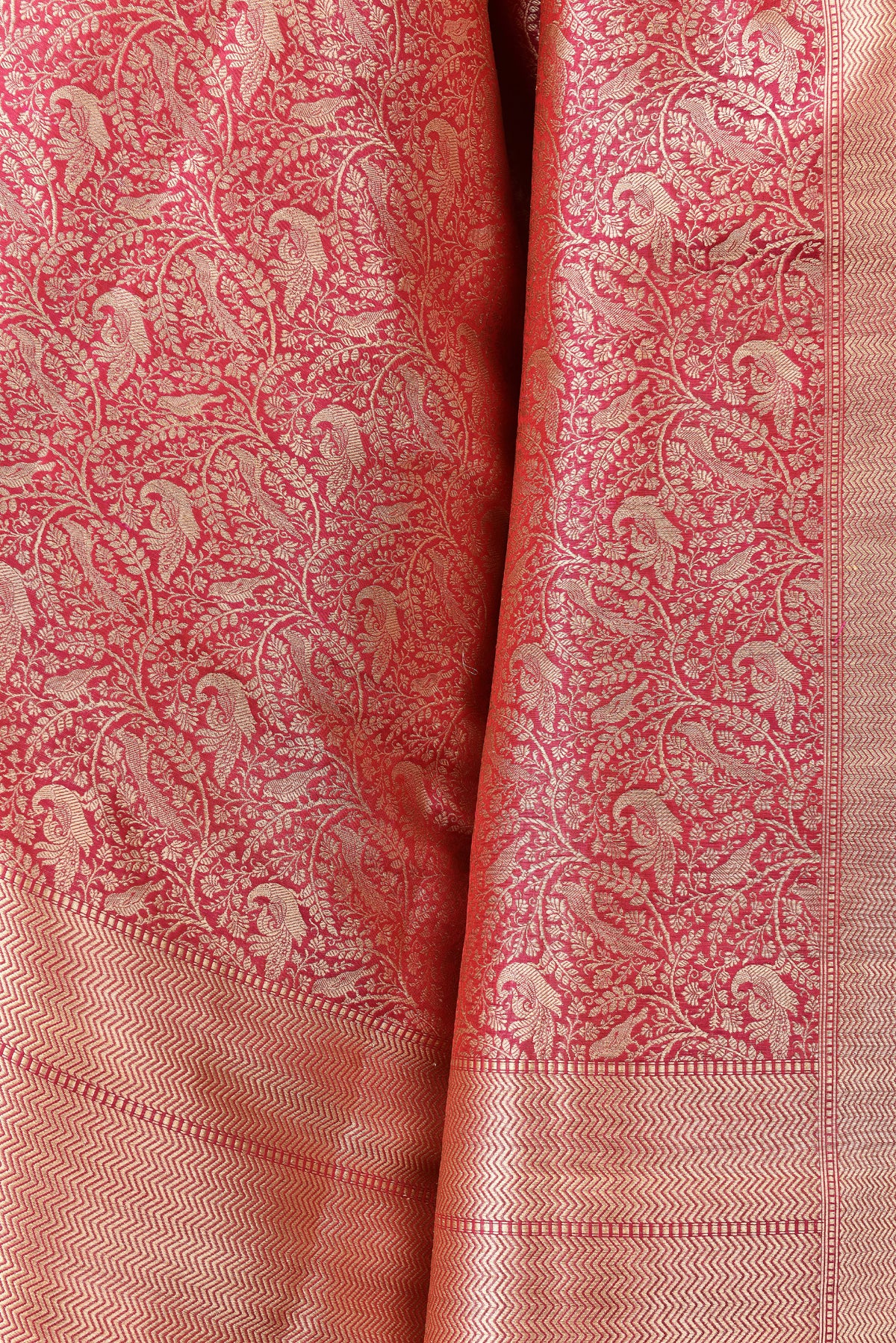 Banarasi Silk Dupatta Peacock Jaal Rani Pink Dupatta