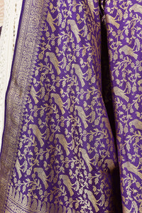 Banarasi Silk Dupatta Allover Big Parrot Jaal Purple Dupatta
