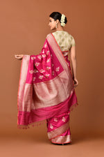 Load image into Gallery viewer, Banarasi Silk Three Flower Buta Silver and Gold Saree
