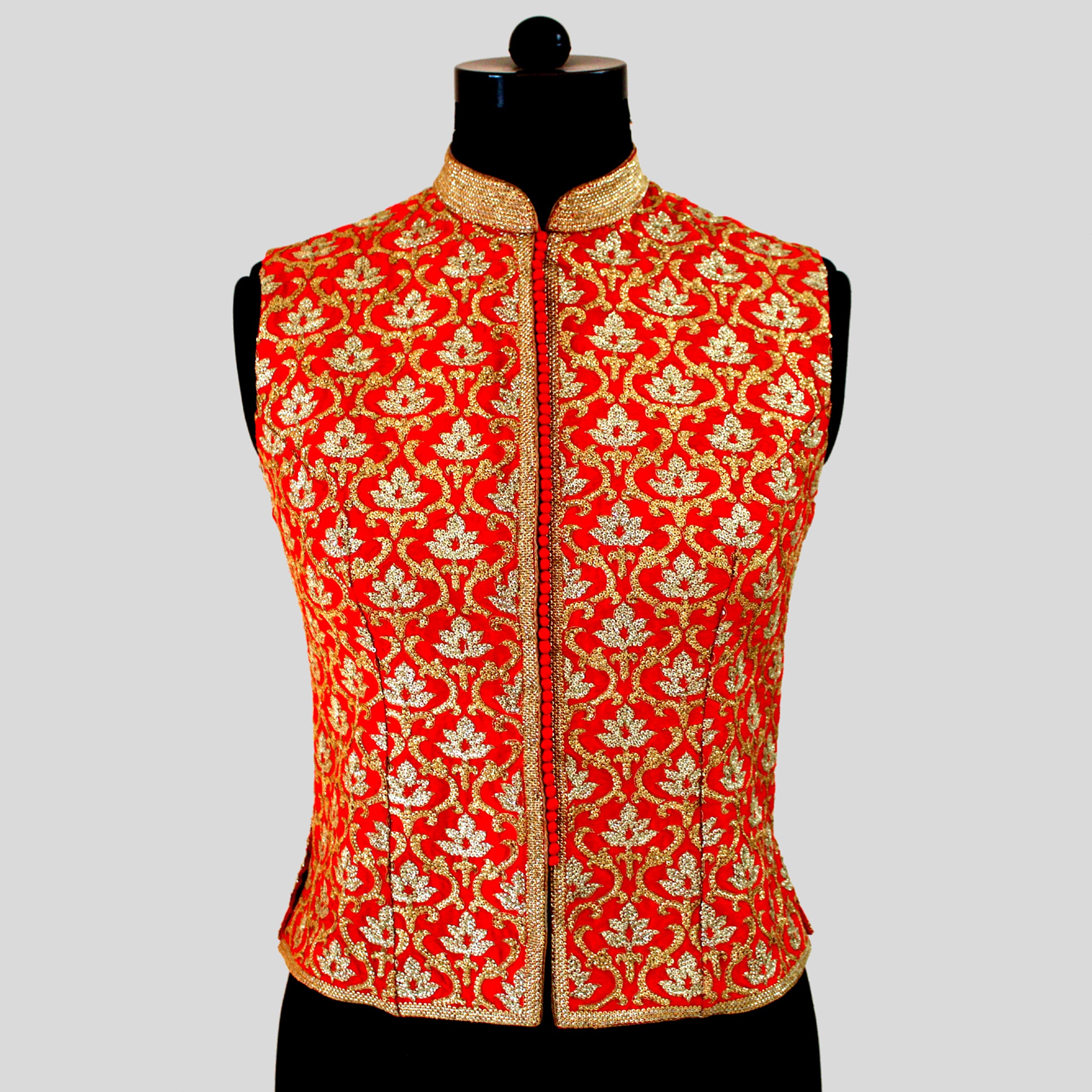 Dupion Silk Kasmiri Jaal Embroidered Red Jacket
