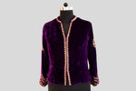 Load image into Gallery viewer, Velvet Dori Embroidered Greaded Herringbone Brocade Paan Buta Purple Jaket
