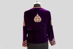 Load image into Gallery viewer, Velvet Dori Embroidered Greaded Herringbone Brocade Paan Buta Purple Jaket
