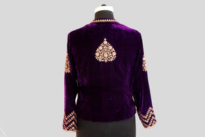 Velvet Dori Embroidered Greaded Herringbone Brocade Paan Buta Purple Jaket