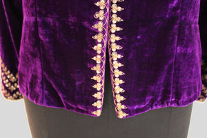Velvet Dori Embroidered Greaded Herringbone Brocade Paan Buta Purple Jaket