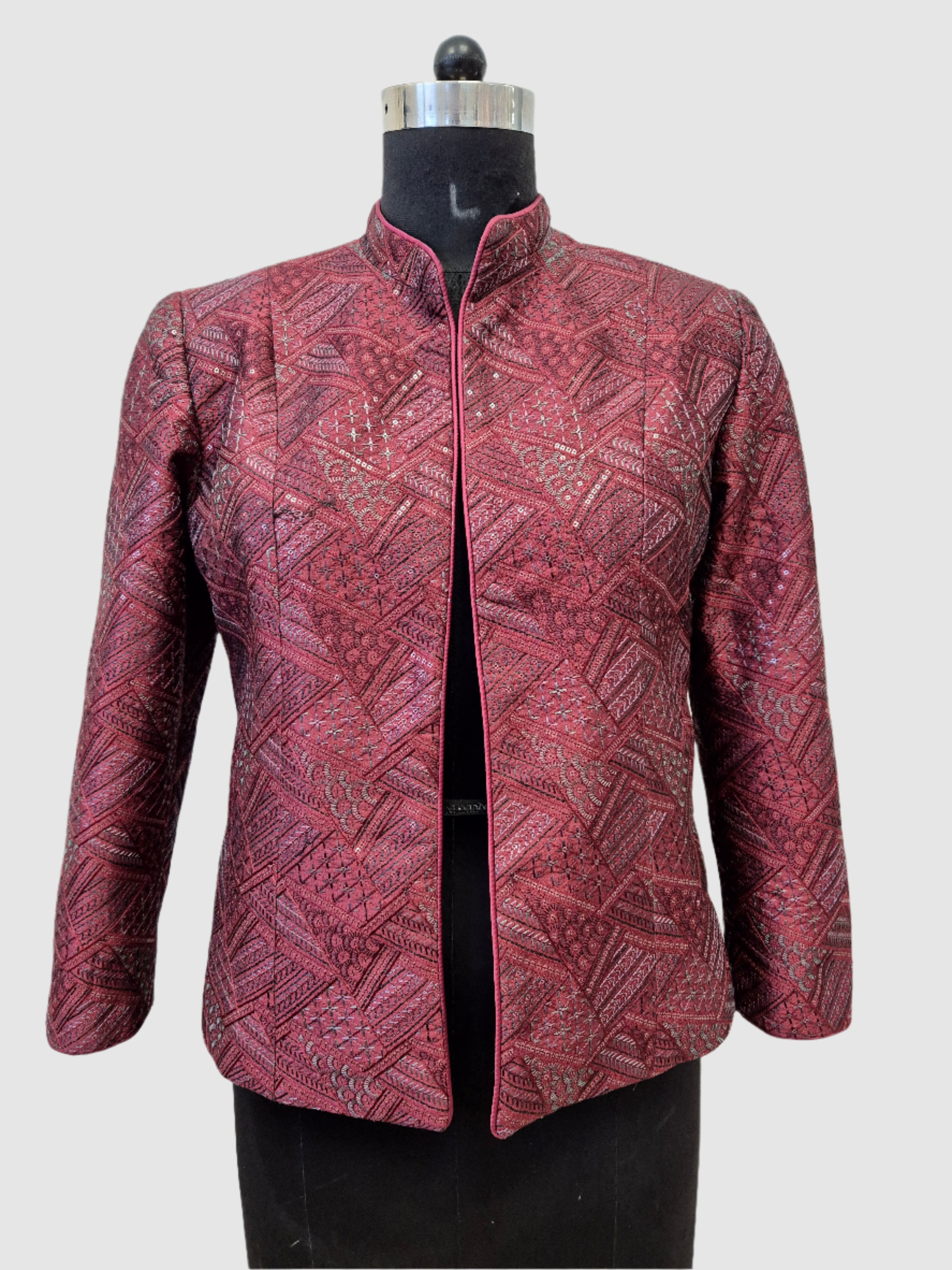 Dupion Silk Distant Triangles Embroidered Jacket