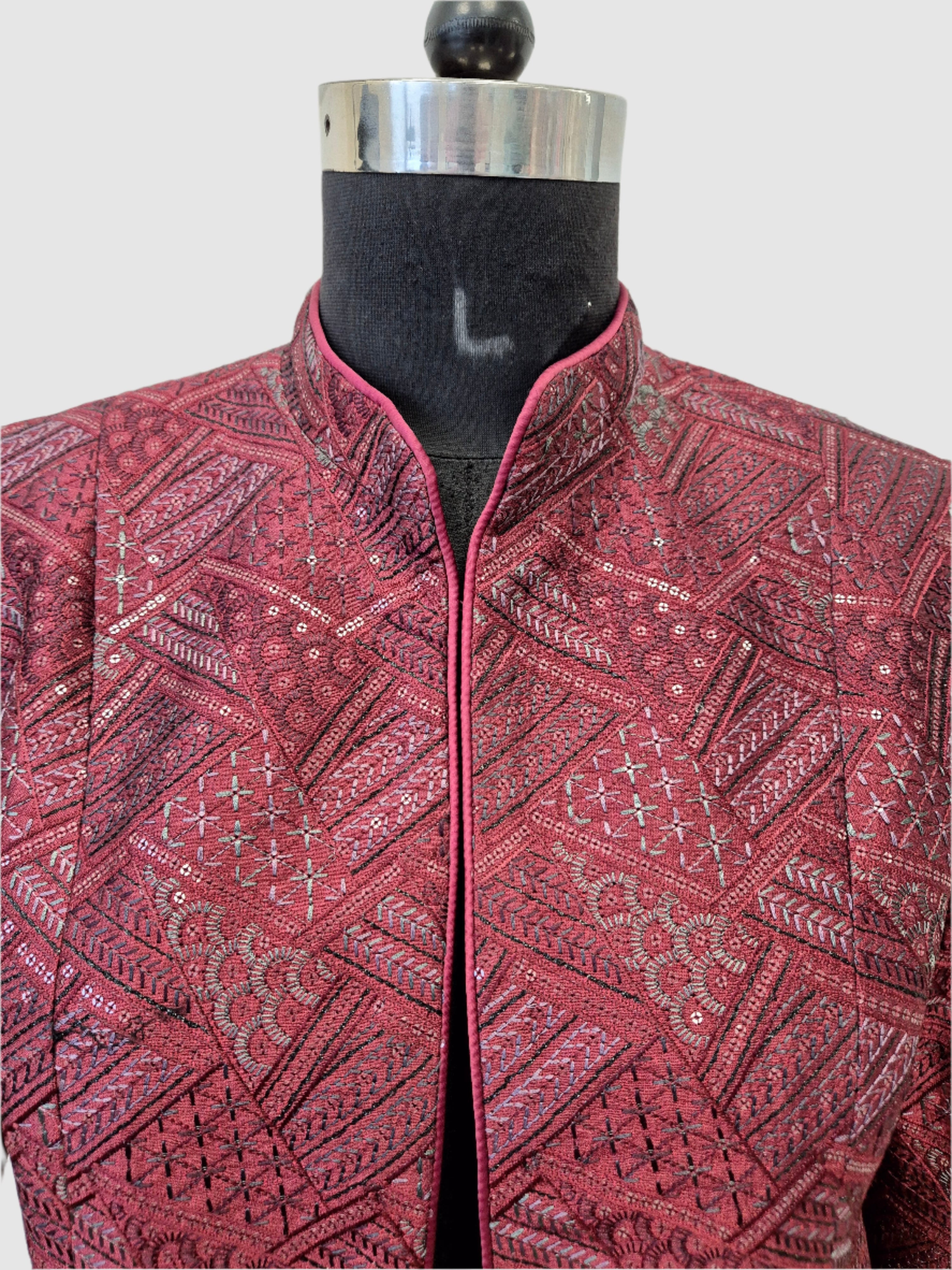 Dupion Silk Distant Triangles Embroidered Jacket
