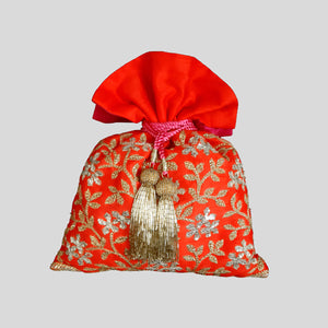 Dupion Silk Lily Flower Jaal Embroidery Potli