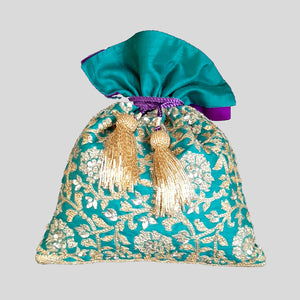 Dupion Silk Gulbahar Jaal Embroidery Green Potli