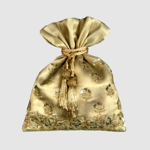Brocade Traditional Buti Embroidery Gold Potli
