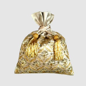 Brocade Pankha Buti Jaal Embroidery Silver Potli