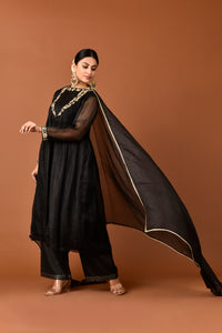 Kota Silk Pintac Tunic With Zardori Flower Broder Embroidery With Palazzo & Dupatta Outfit