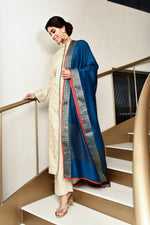 Load image into Gallery viewer, Muga Silk Zari Buti With Sequins Embroidery Sherwani Style With Palazzo &amp; Dupatta Outfit
