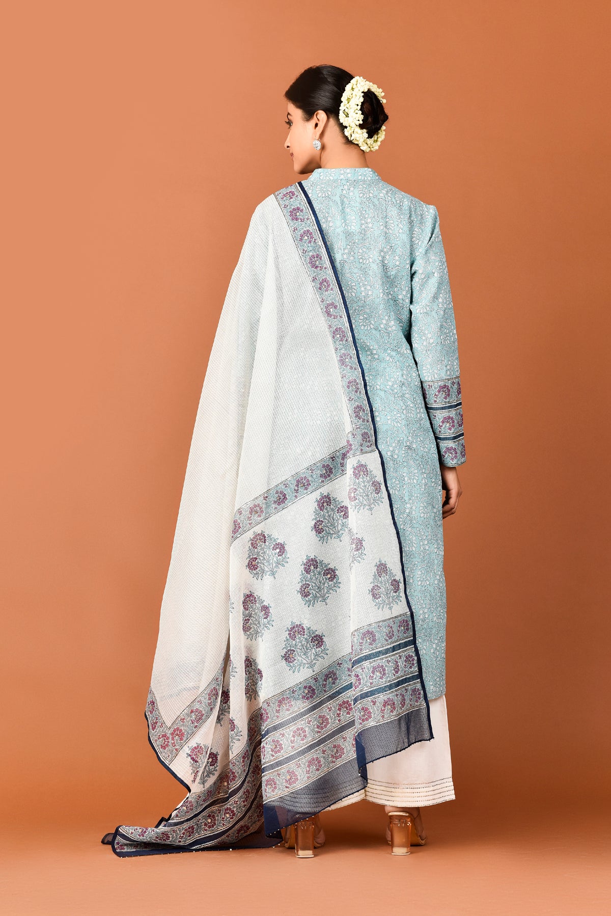 Banarasi Kota Tunic Rajnigandha Gadh Print With Sequins Highlighting With Palazzo And Dupatta Outfit