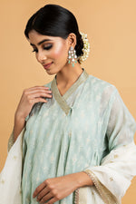 Load image into Gallery viewer, Kota Silk Choga Off White Khadi Print With Embroidery Highlighting Outfit
