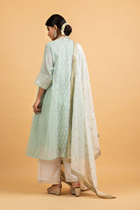 Kota Silk Choga Off White Khadi Print With Embroidery Highlighting Outfit