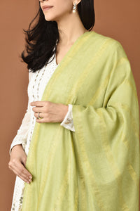 Pashmina Shawl With Zari Parrot Green Stole