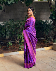 Benaras Satin Flying Birds Motif Yellow Saree