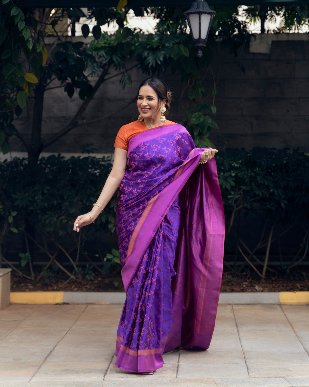 Benaras Satin Flying Birds Motif Yellow Saree